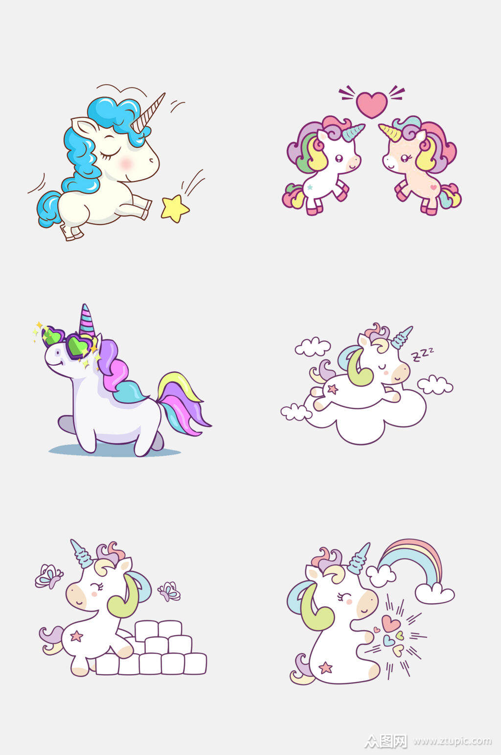 唯美水彩卡通梦幻独角兽免抠素材素材