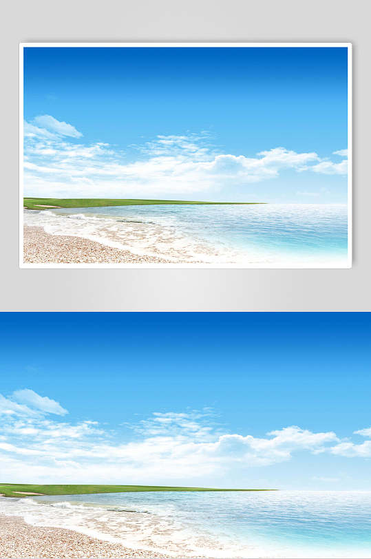 海滩个性优雅治愈蓝色白云天空素材