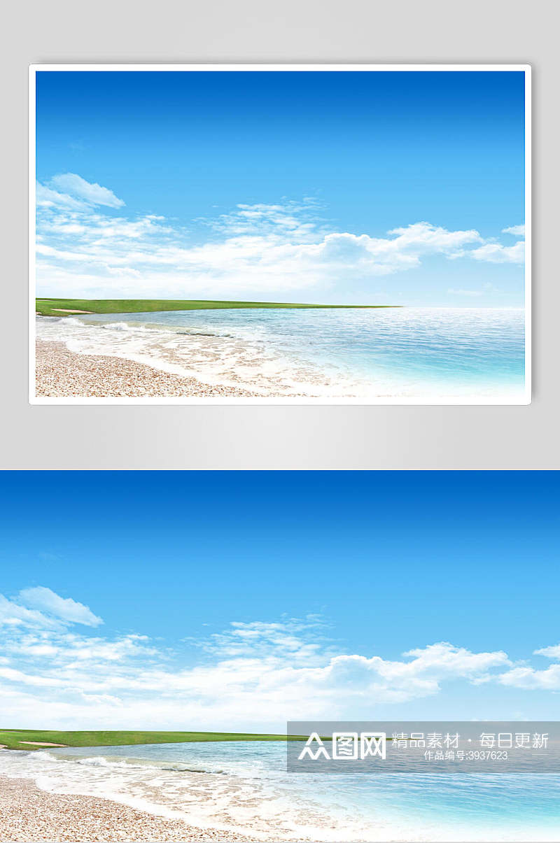 海滩个性优雅治愈蓝色白云天空素材素材