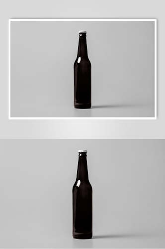 反光阴影正视图黑啤酒瓶体样机