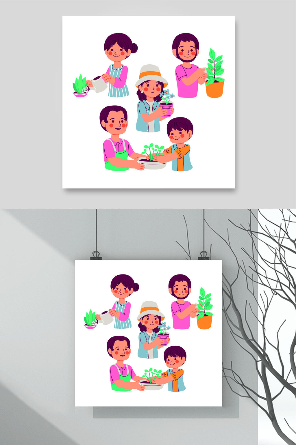 简约种植盆栽插画矢量素材素材