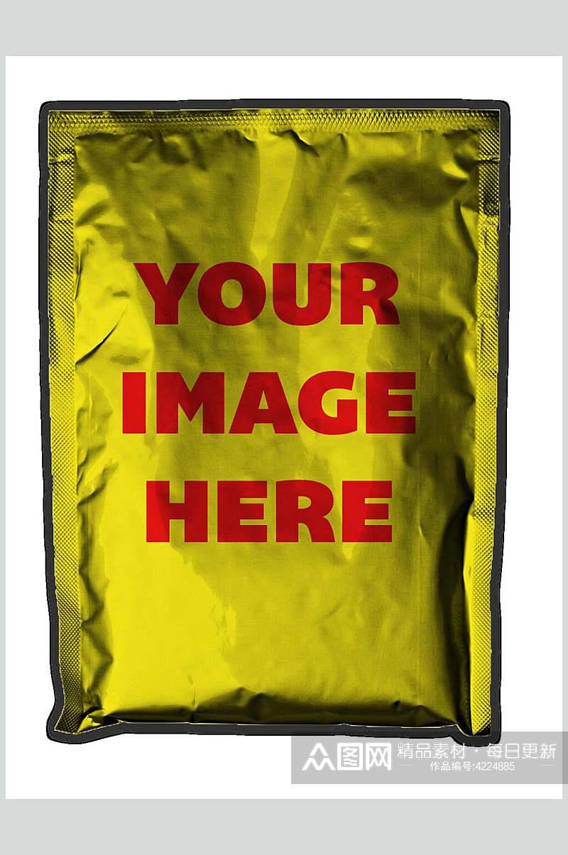 纸张黄红英文高端大气塑料袋包装样机素材