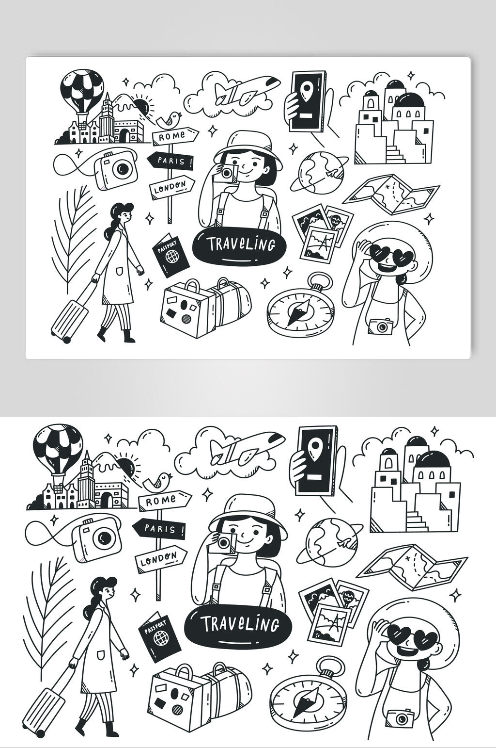 大气指南针卡通简笔画矢量素材素材