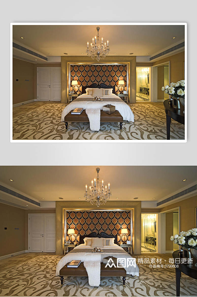 豪华欧式卧室床地毯家装效果图素材