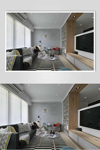客厅黑色沙发电视背景墙北欧风格室内图片