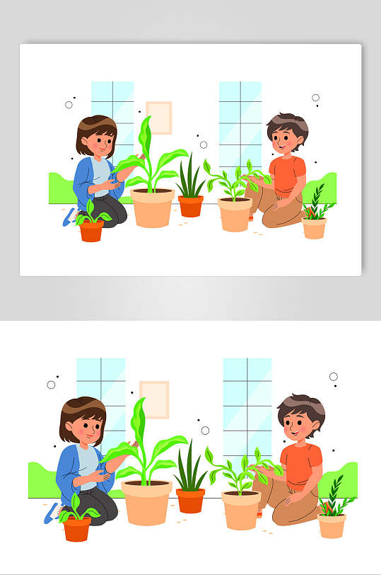 小绿植种植盆栽插画矢量素材