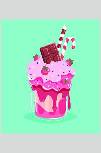 清新巧克力冰淇淋甜品插画矢量设计素材