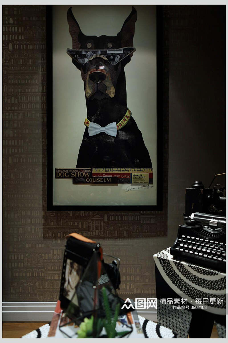 简约创意狗狗法式别墅样板间图片素材