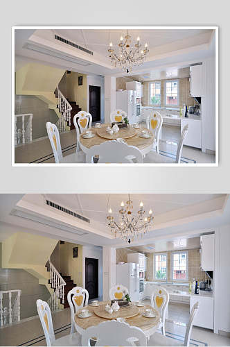 白色欧式精装厨房饭厅别墅图片