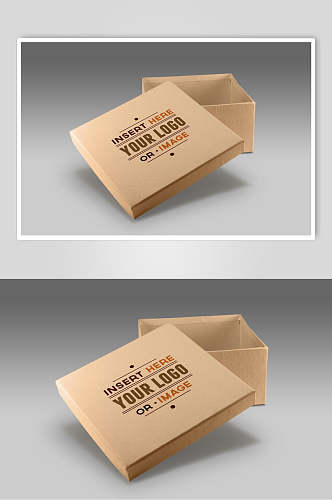 长方形英文字母棕鞋盒包装样机