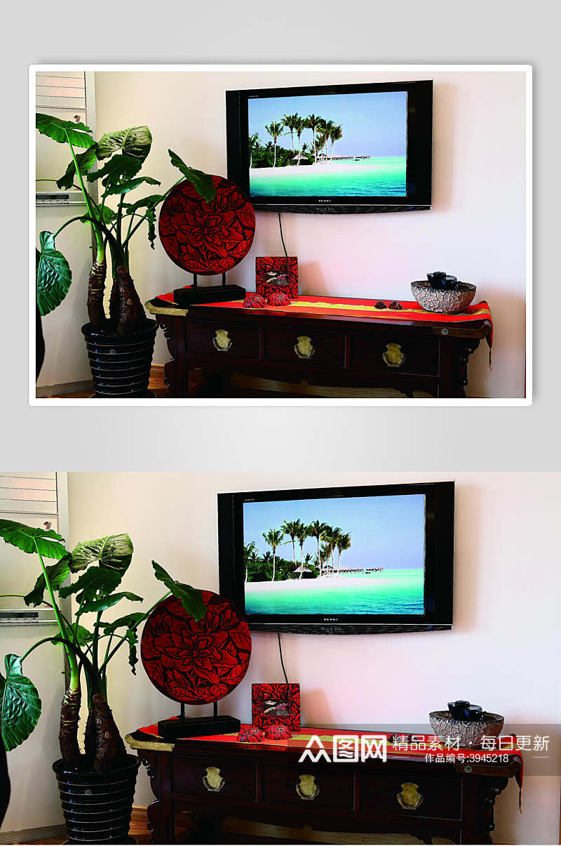 高端电视植物东南亚风格样板房图片素材