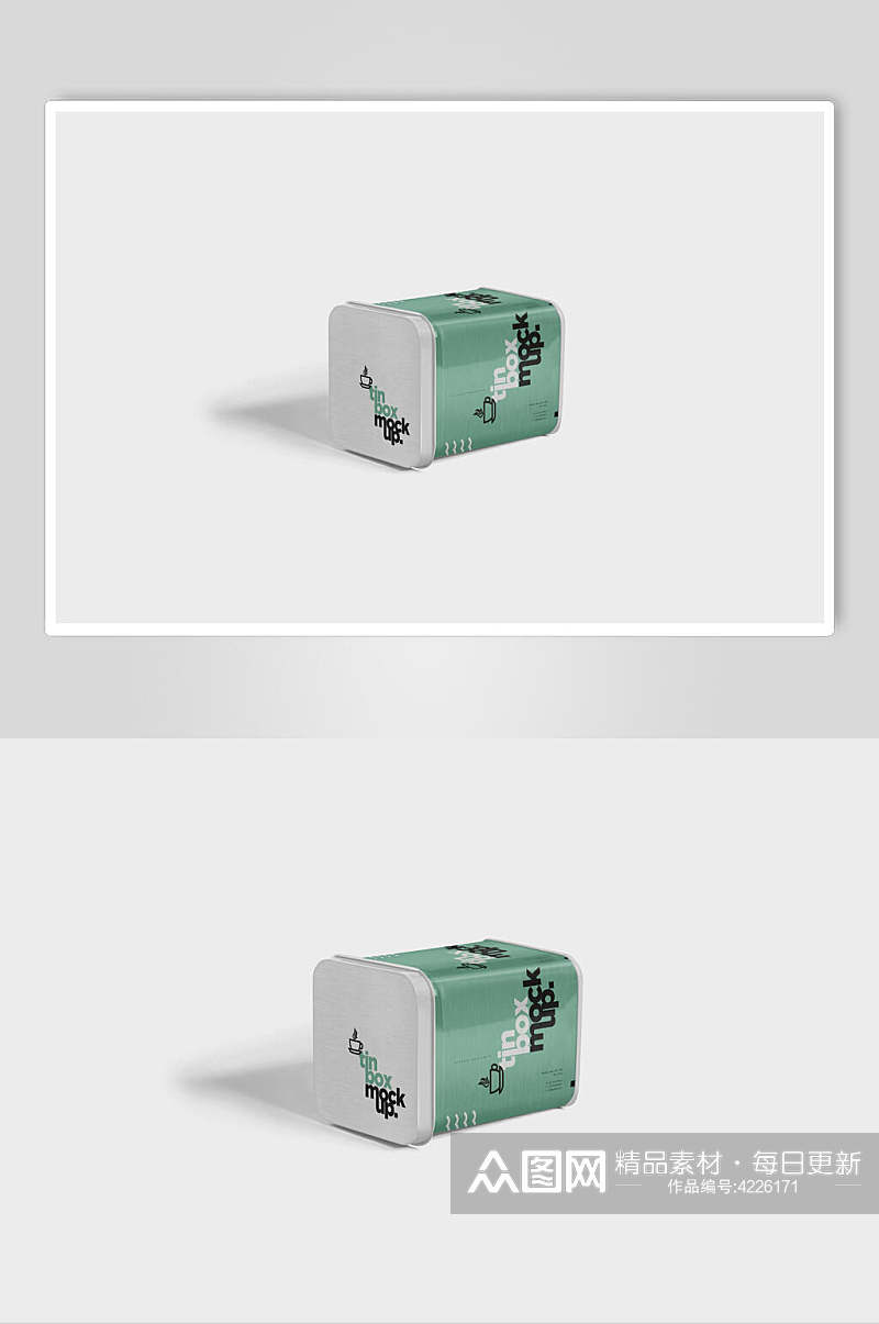 绿色方形茶叶罐食品密封罐包装样机素材
