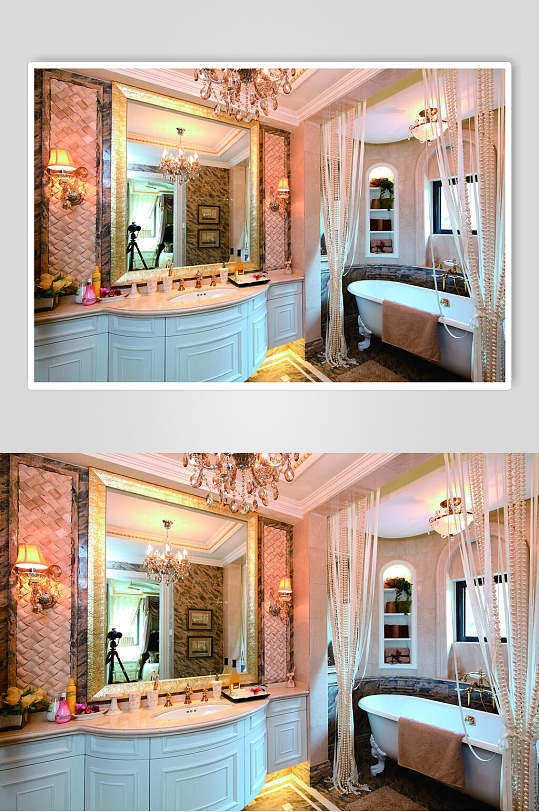 个性灯镜子浴室法式别墅样板间图片