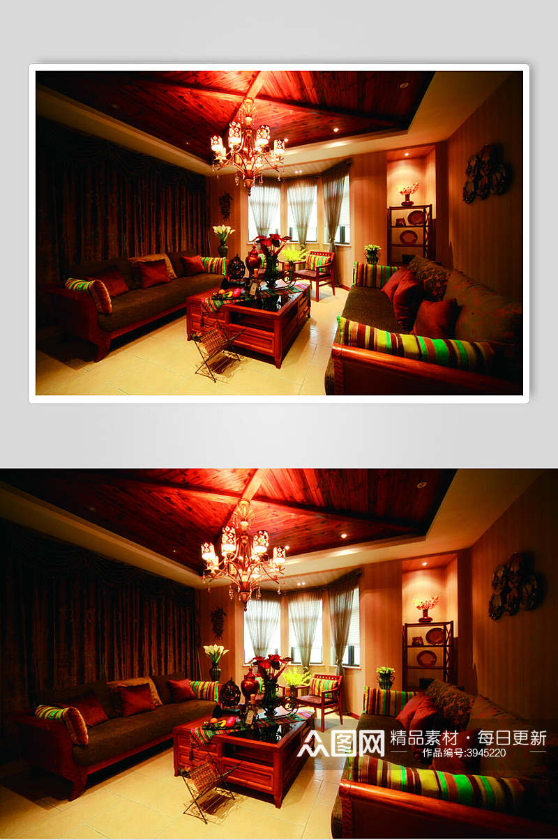 高端灯具茶桌东南亚风格样板房图片素材