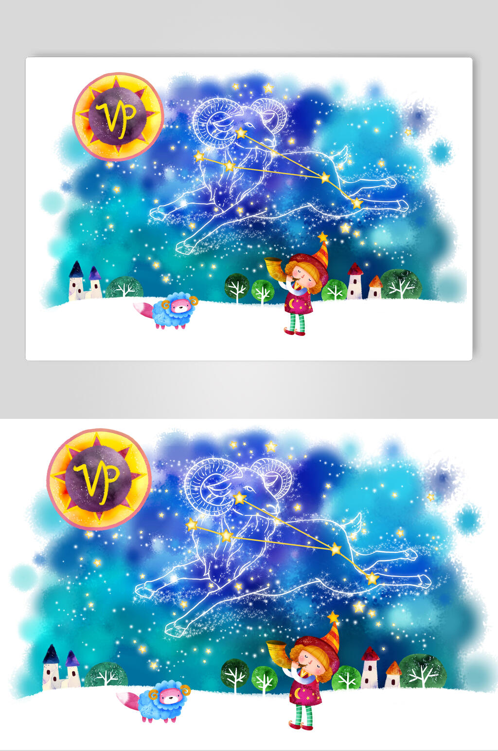 摩羯座十二星座手绘素材素材