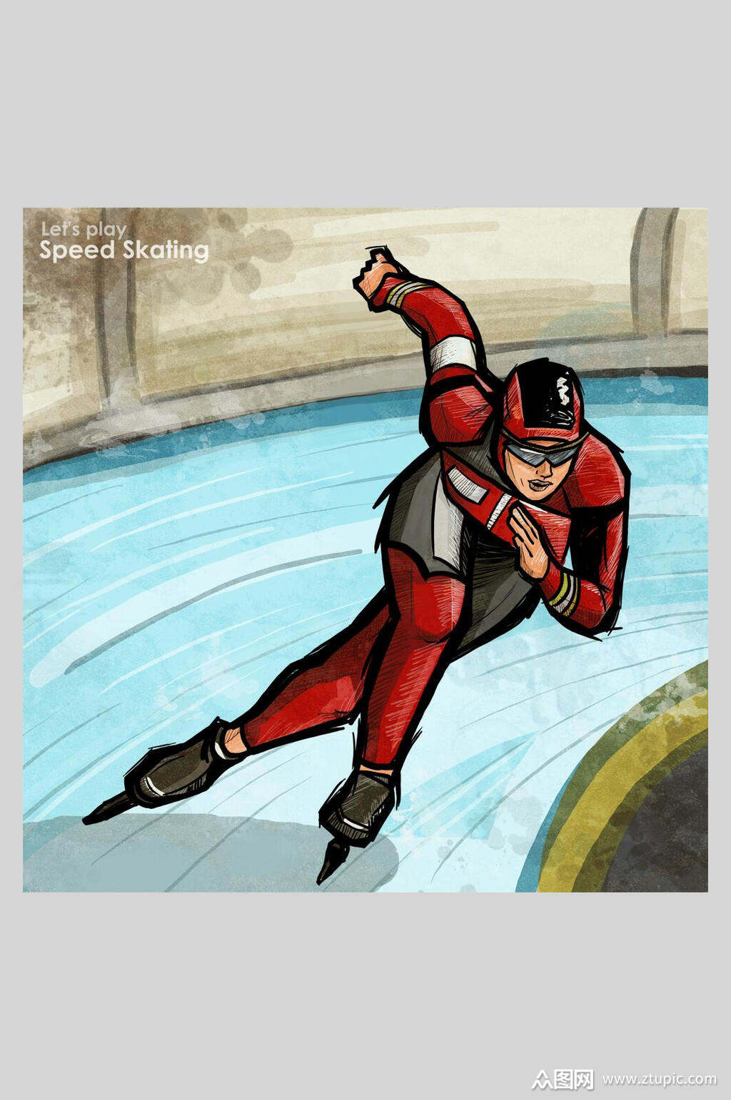 创意大气英文溜冰运动插画素材