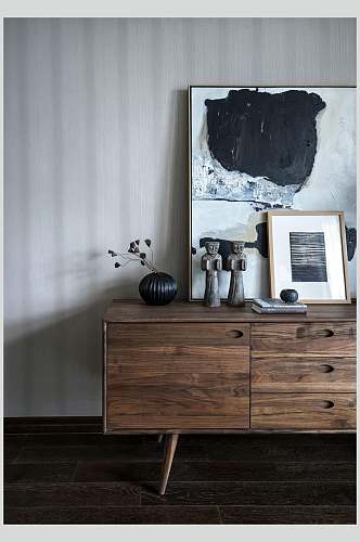 木柜子雕塑相框棕北欧风格室内图片