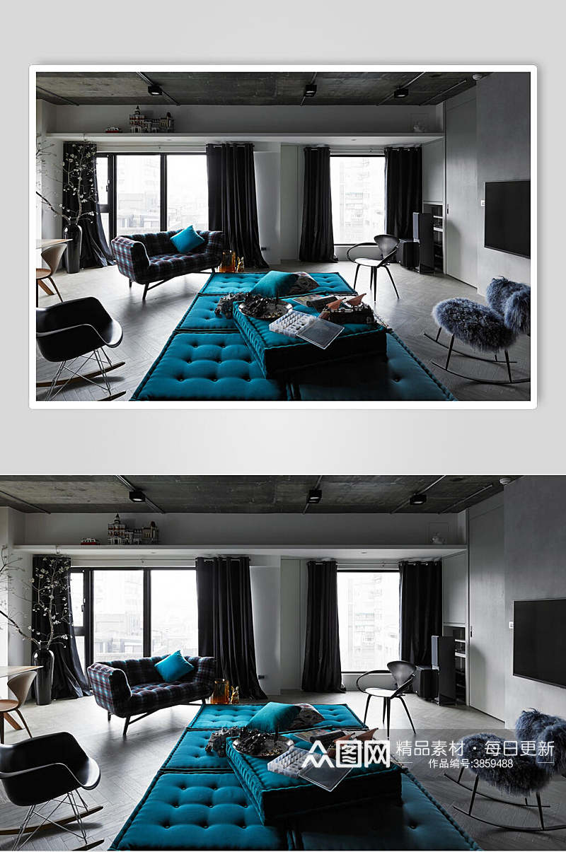蓝色地毯北欧风格室内图片素材