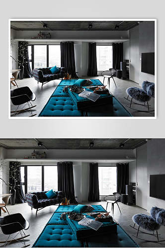 蓝色地毯北欧风格室内图片