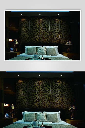 花纹墙大床东南亚风格样板房图片
