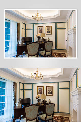 个性桌椅灯画蓝法式别墅样板间图片