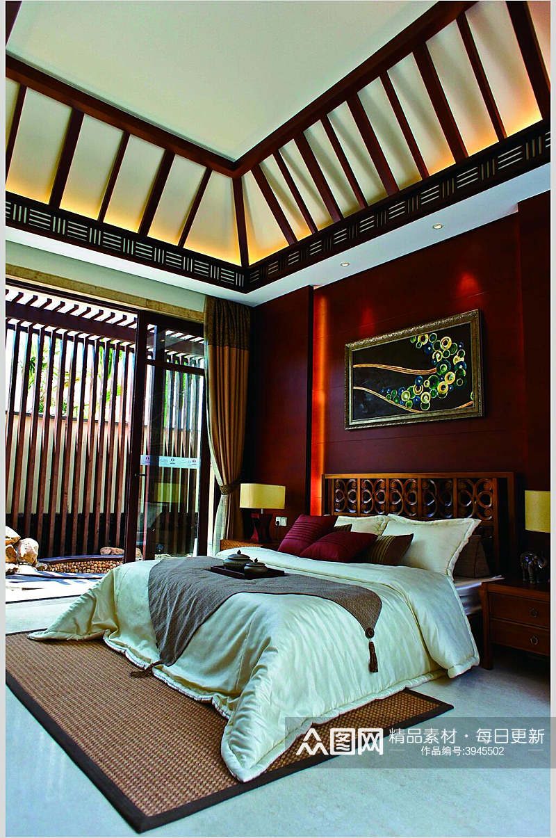 时尚画床地毯东南亚风格样板房图片素材