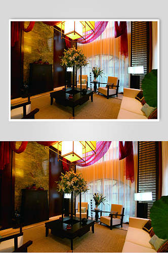 客厅中式简约深色系东南亚风格样板房图片