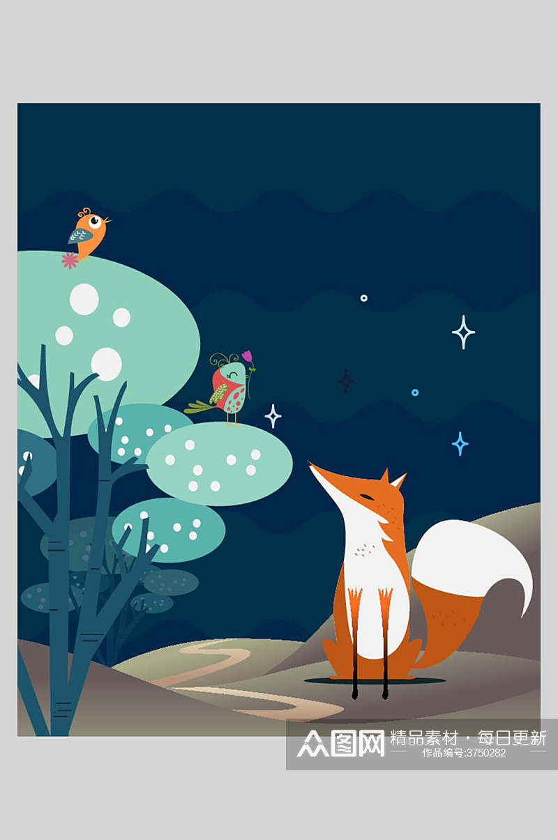 唯美创意狐狸卡通可爱动物插画素材