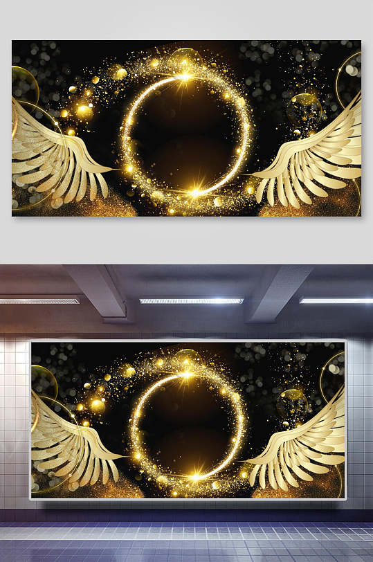 烫金大气企业年会活动翅膀背景-众图网