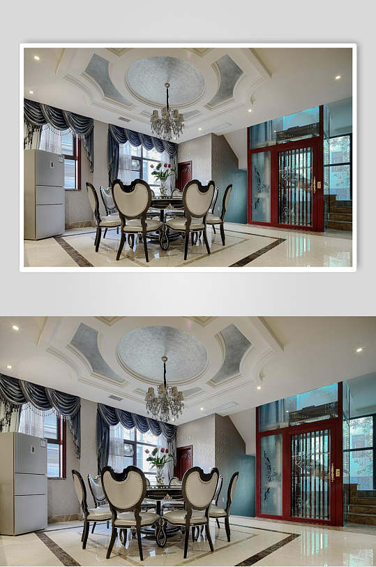 吊灯瓷砖简约大气时尚红米色欧式别墅图片