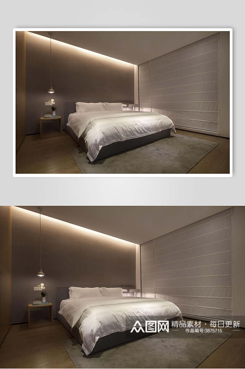北欧风格白色大床室内图片素材