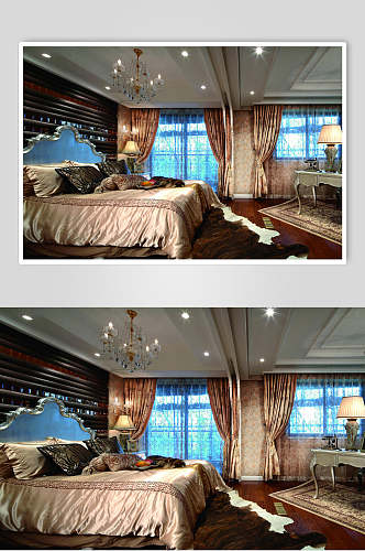 欧式高级卧室床铺法式别墅样板间图片