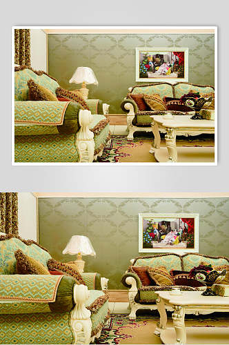 个性沙发画框灯法式别墅样板间图片