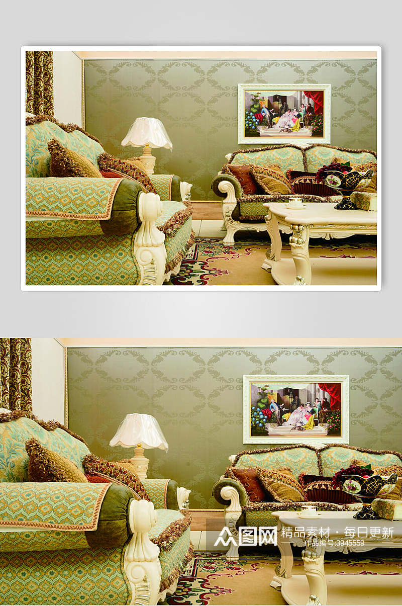 个性沙发画框灯法式别墅样板间图片素材
