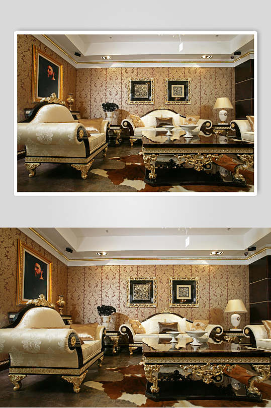 欧式三居室金色客厅图片