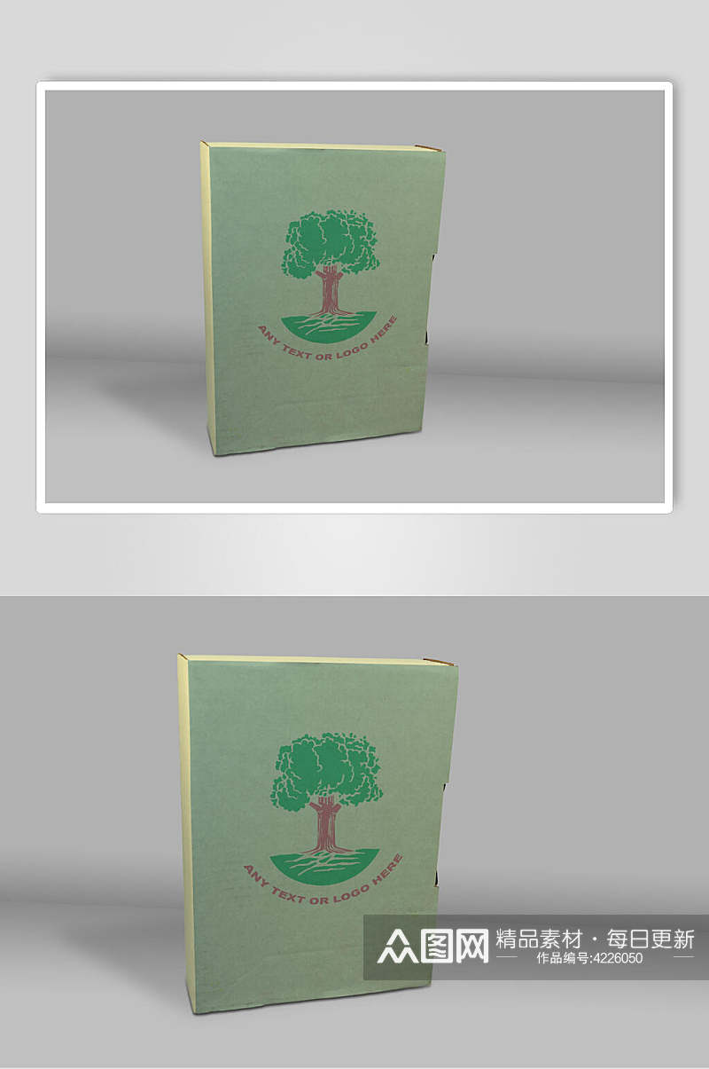 树木方形高端绿牛皮镂空产品盒样机素材