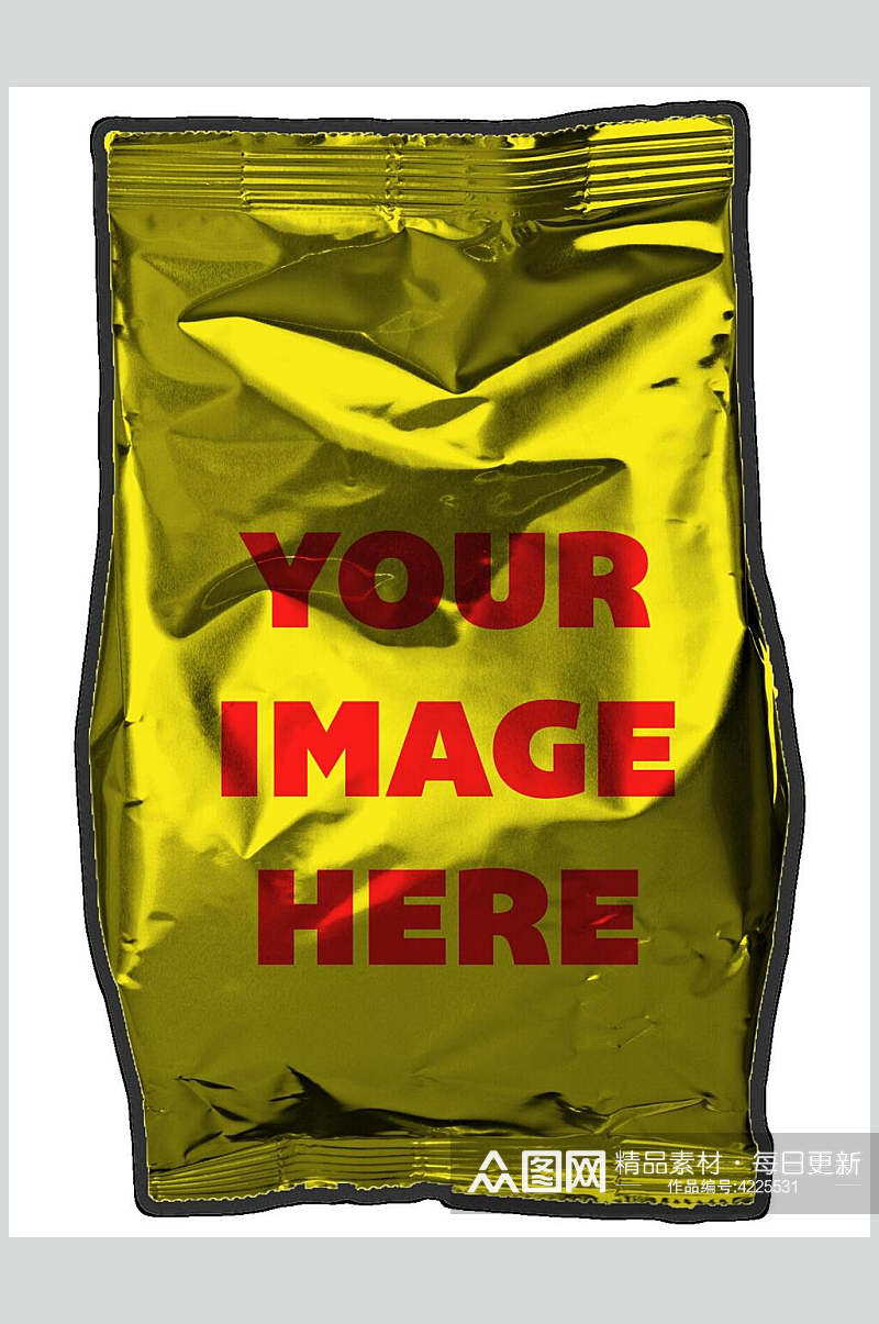 褶皱黄红高端大气塑料袋包装样机素材