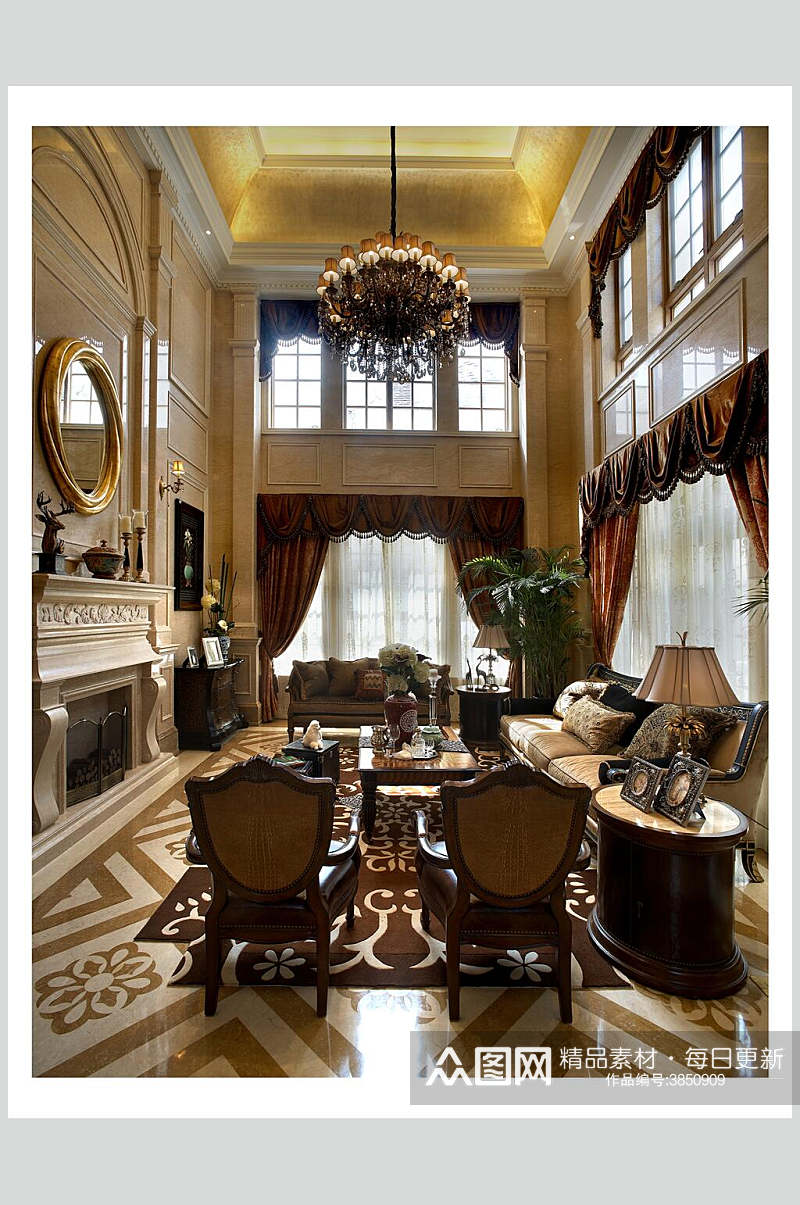 客厅古典欧式别墅图片素材
