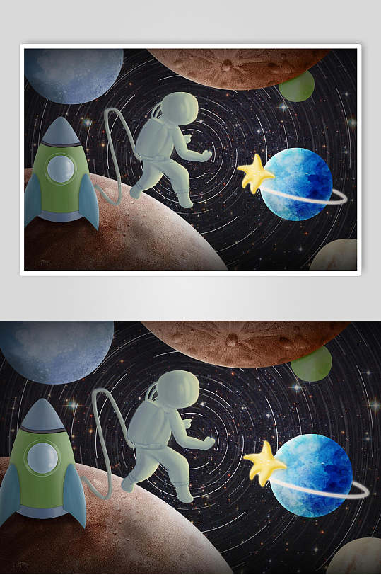 创意大气火箭宇航员宇宙月球日插画