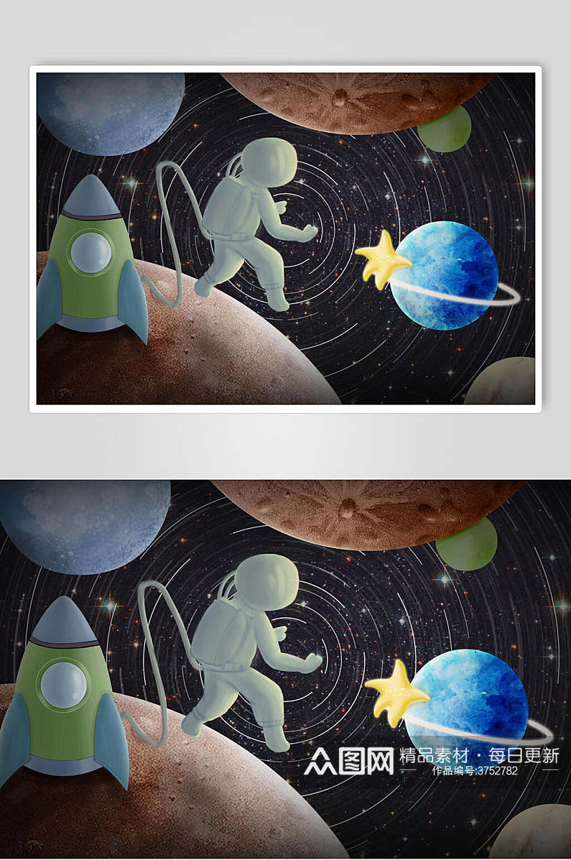 创意大气火箭宇航员宇宙月球日插画素材