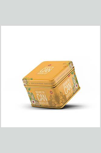 黄色方形茶叶罐食品密封罐包装样机