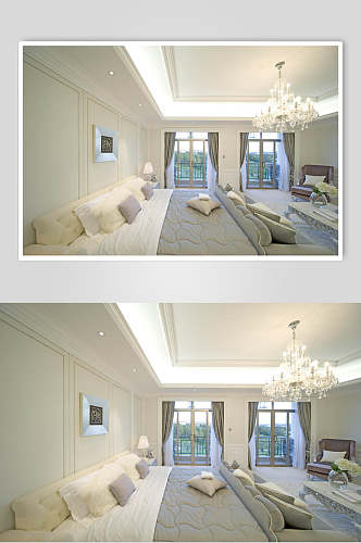 灯沙发床花束窗帘高端大气米色欧式别墅图片