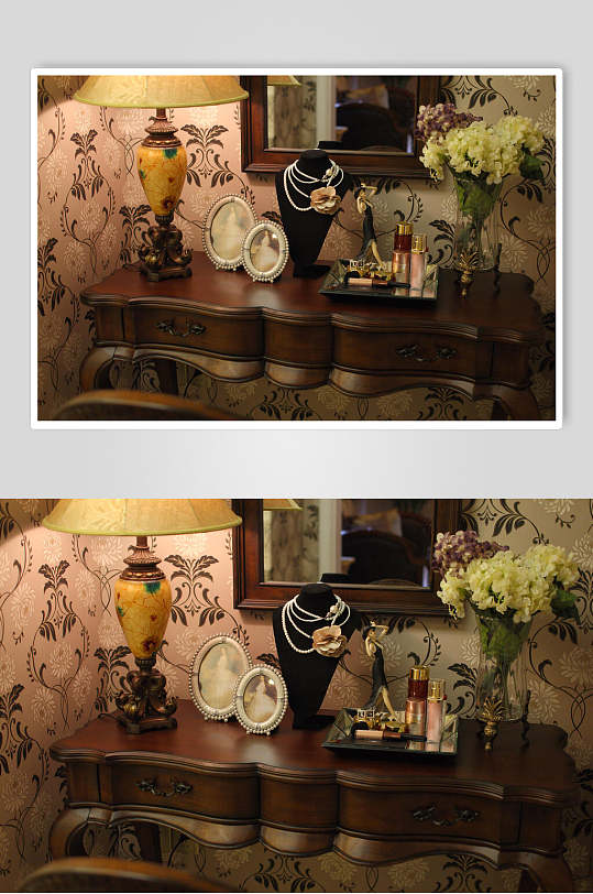 精致美式复古台灯项链架摄影背景画册图片