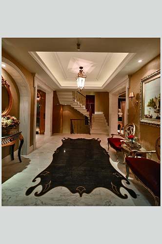 大理石走廊沙发摆件法式别墅样板间图片