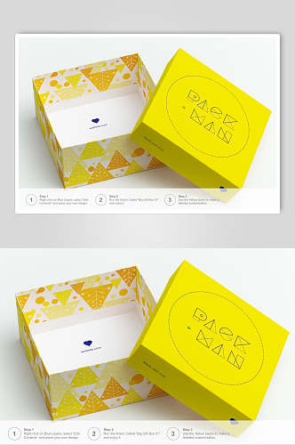 黄色三角形印花盒子包装样机