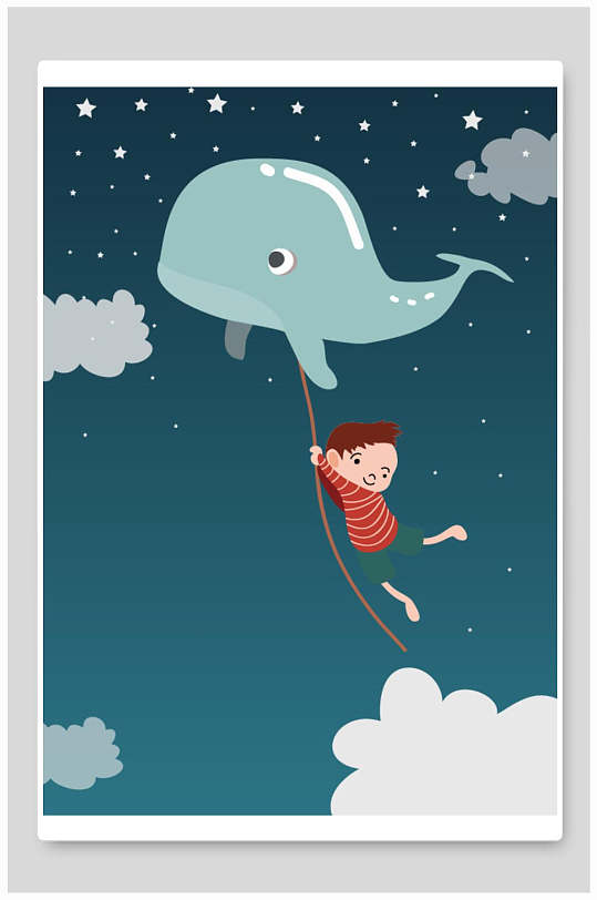 唯美创意鲸鱼卡通可爱动物插画