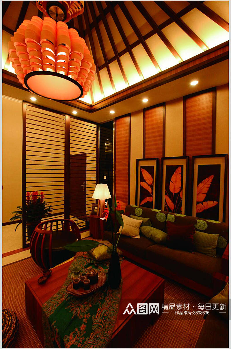 豪华客厅东南亚风格样板房图片素材