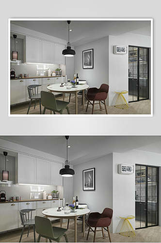 浅色系白色餐厅厨房北欧风格室内图片
