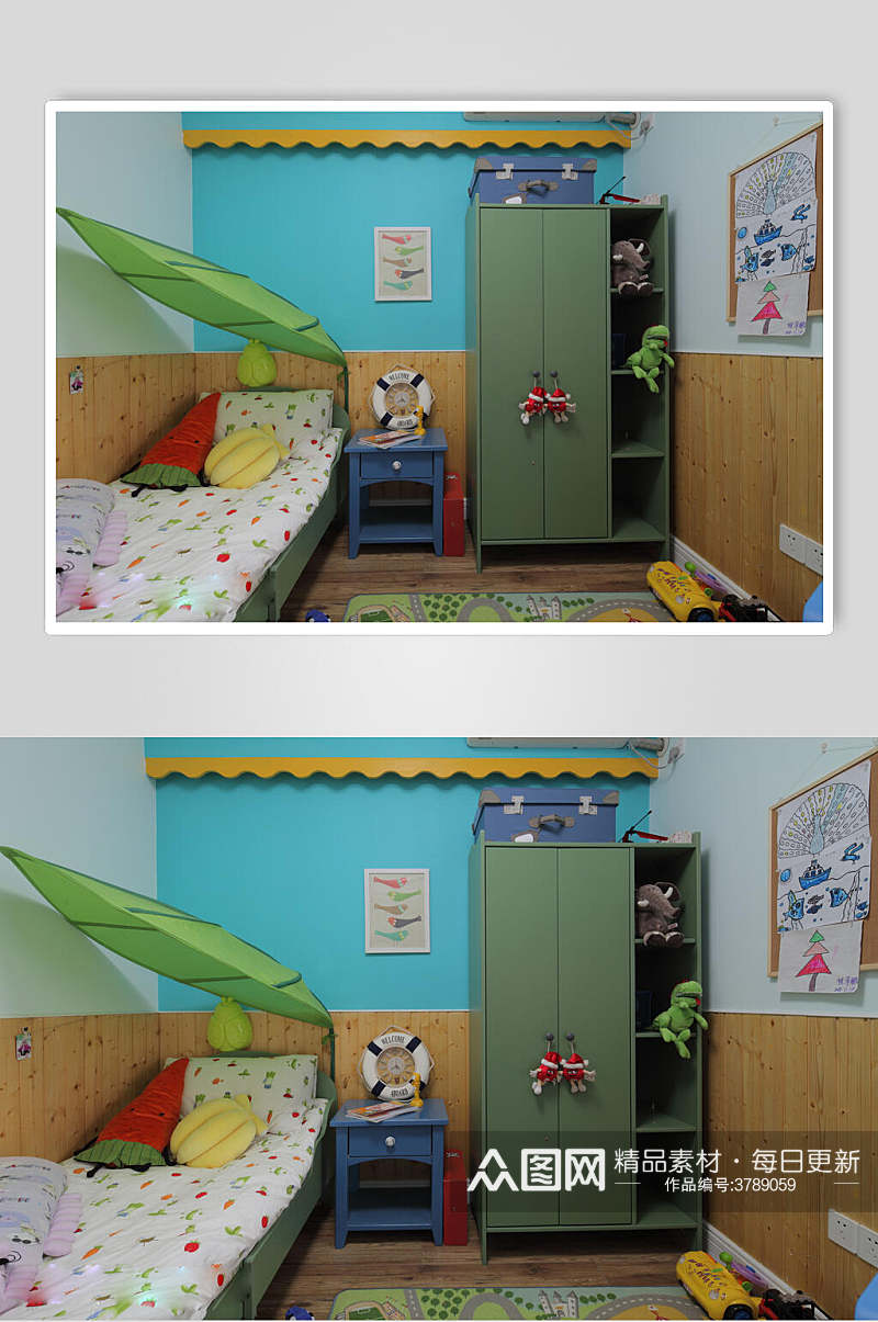 温馨儿童房间小床二居室家居图片素材