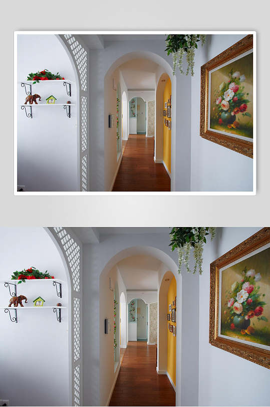 白色墙面弧形拱门田园油画装饰画装修效果图